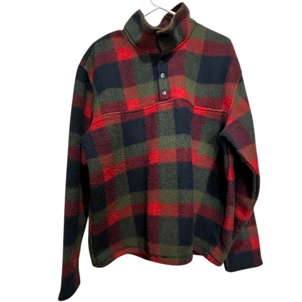 Orvis Men's Pullover 1/4 Snap Button Multicolor Plaid Sz Large Green Red Mock